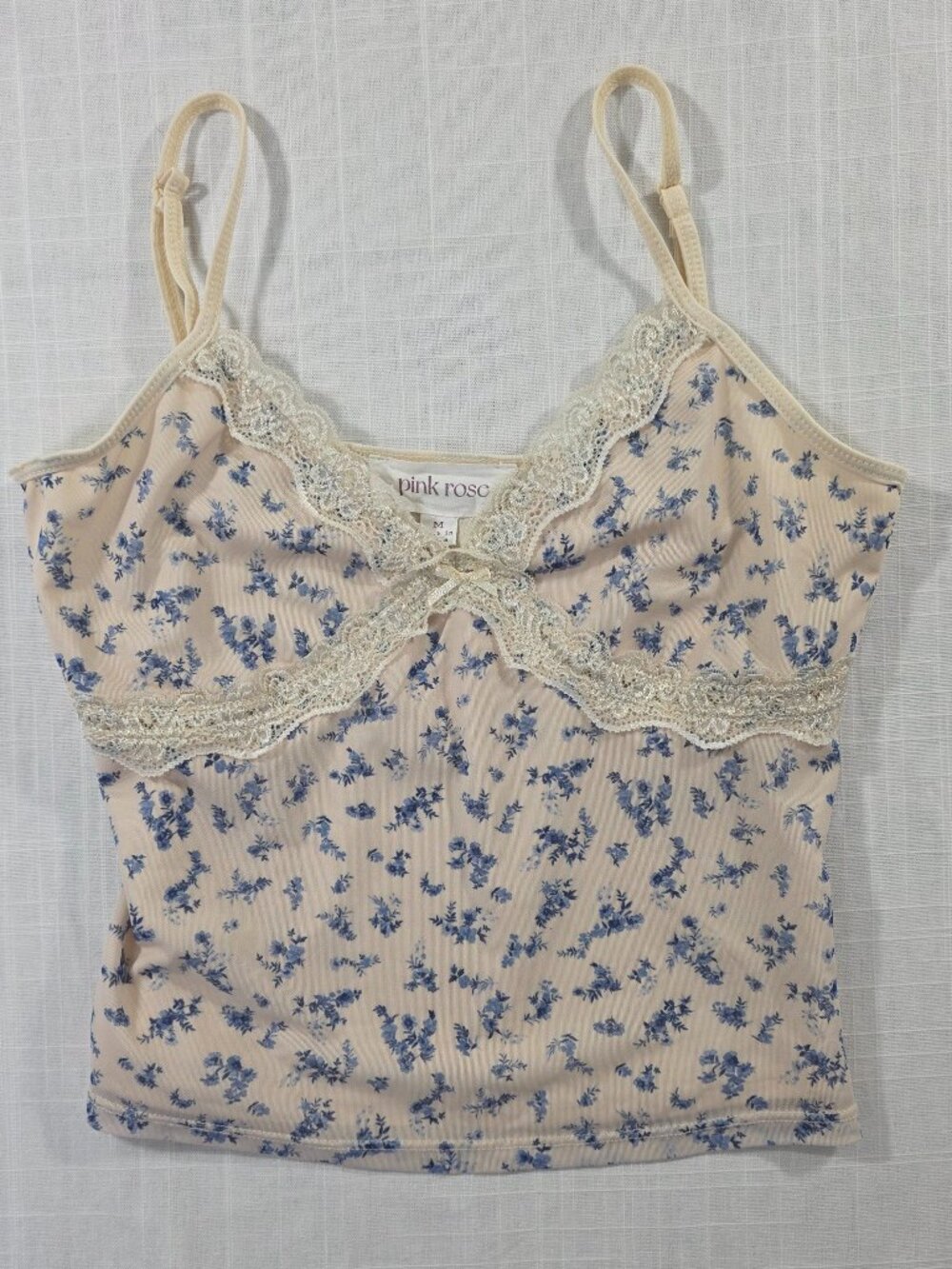 Pink Rose Floral Lace Cami Tank Top Size M